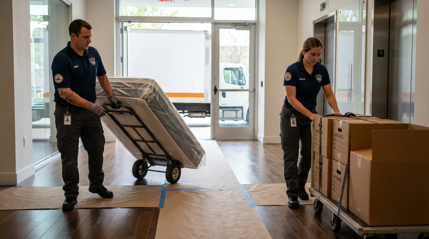 Professional apartment movers loading elevator in Gurdon, AR